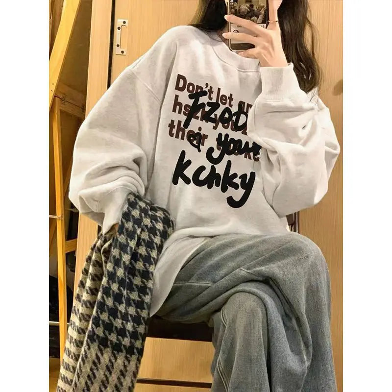 Sweatshirt New Pure Cotton round Neck Sweatshirt Women's Spring Autumn Winter Korean Version Fleece Long Sleeve Casual Outerwear for Men