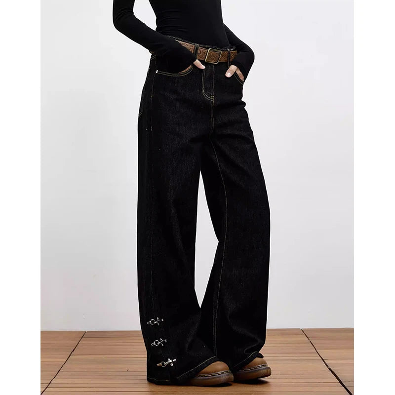 Women Black Gothic Y2k Baggy Cargo Jeans Vintage Japandi Style Grunge Jean Pants Harajuku Oversize Denim Trousers Clothes