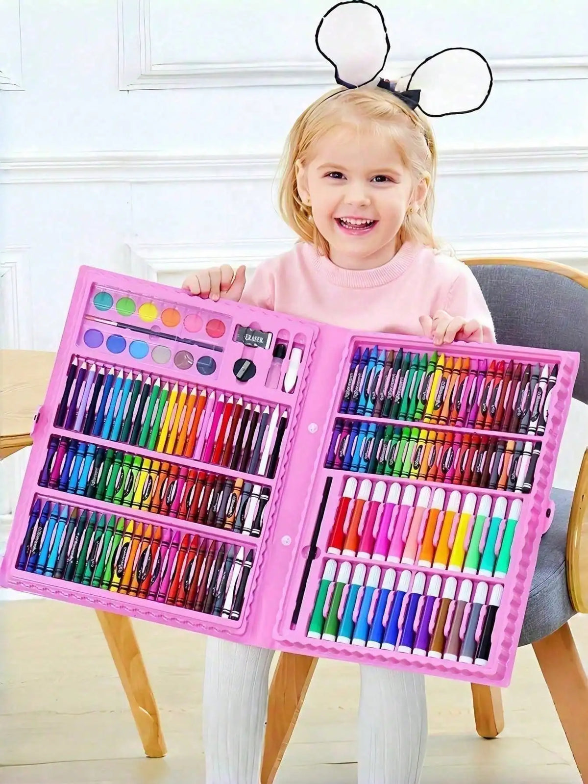 168pcs/150pcs Kids Art Painting Set, Colored Pencils Erasers Paint Box Complete Drawing Supplies Kit, Creative Art Craft Toy, Back To School Gift for Children, Packaging Pattern & Internal Component Colors Random