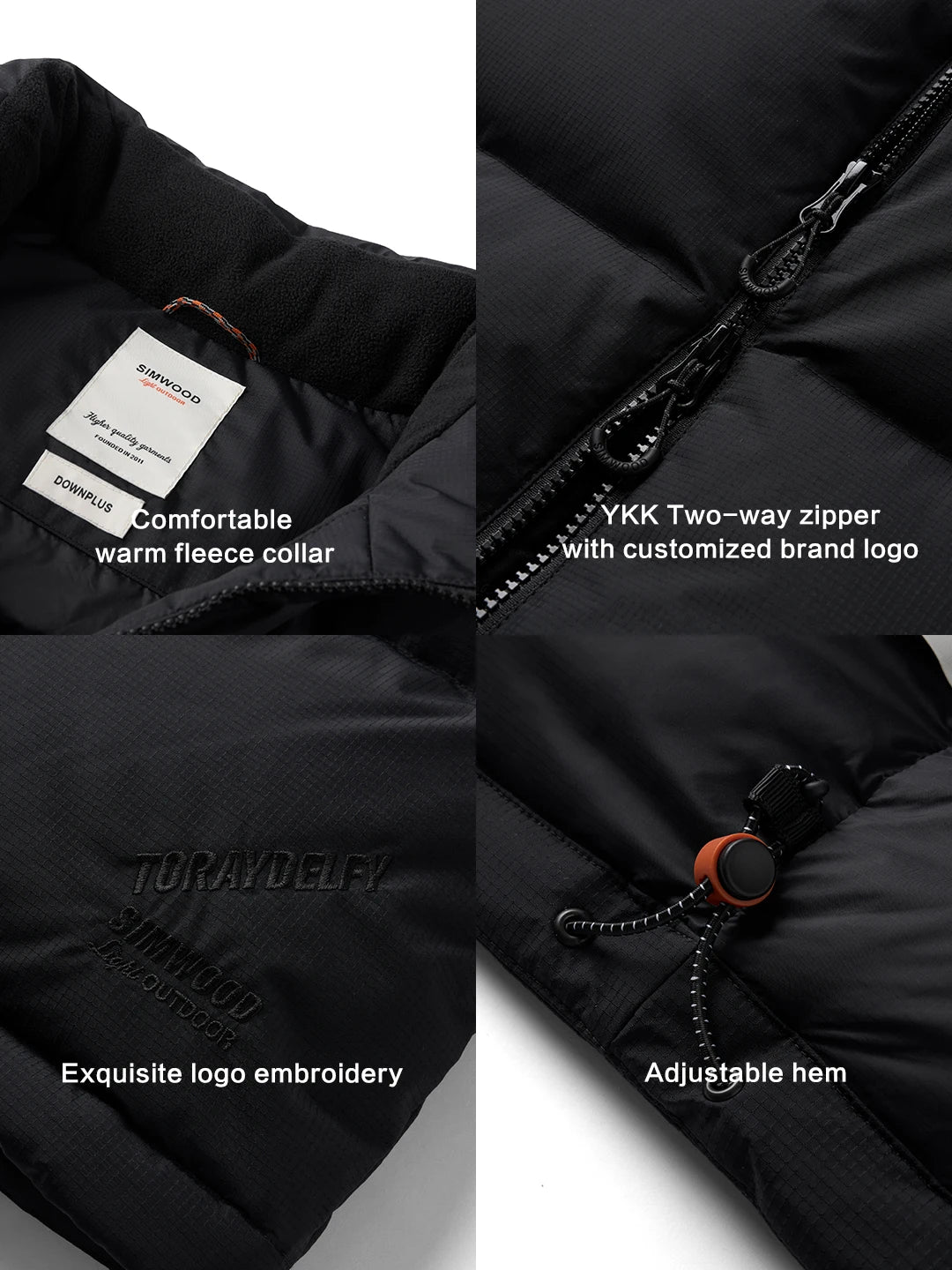 SIMWOOD 2026 Winter New Warm 90% White Duck Down Coat Men Warm Repellent Windproof High Quality Plus Size Jackets