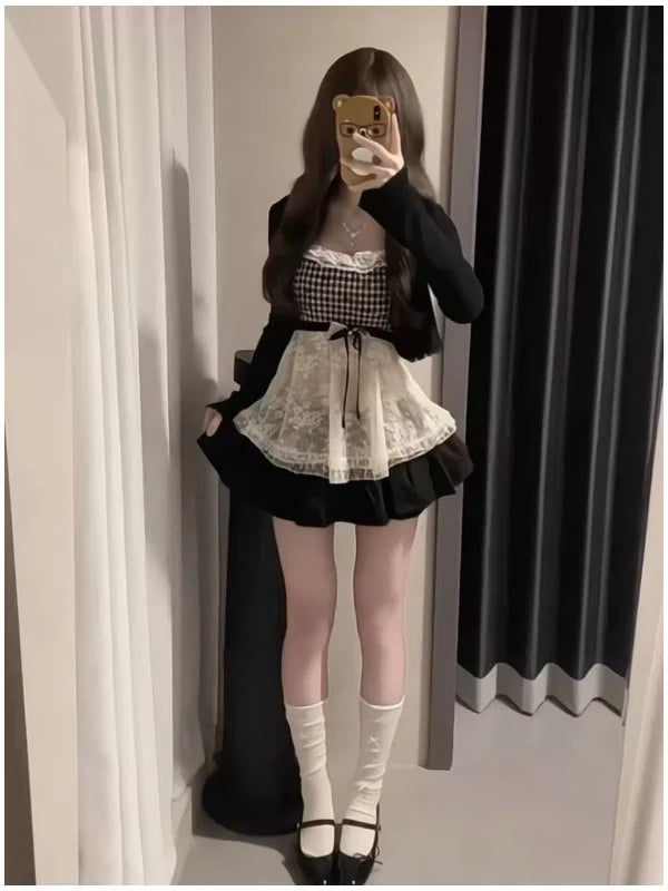 Sweet And Spicy Girl Pure Desire Three-Piece Set Lace Top Cardigan Cake Skirt Sexy Whole Set Summer Fashion Women's Ensemble