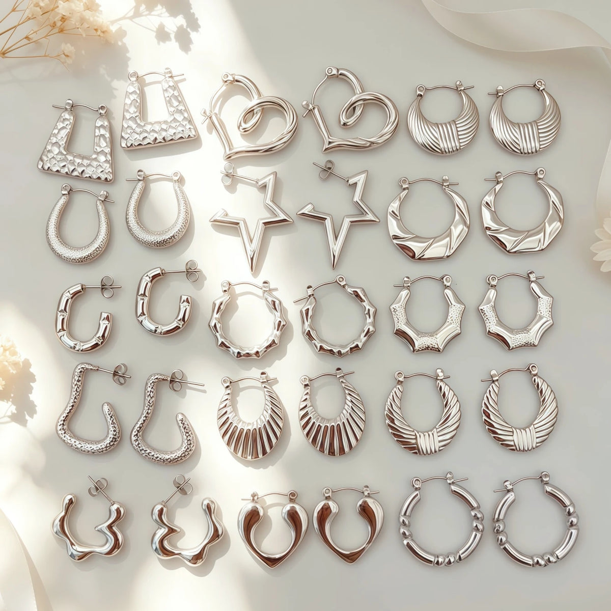 3/6/9/12/15/18PairsFashion Stainless Steel Circle Earrings For Women Mix Style Geometry Love-Heart Daily Jewelry Party Gifts
