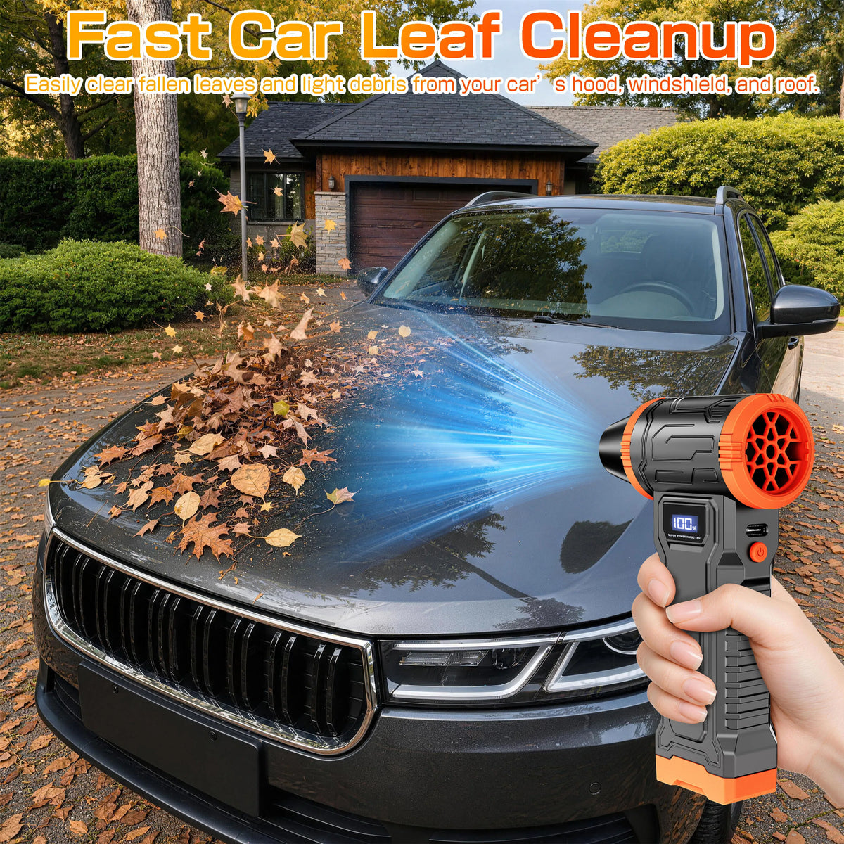 Car Vacuum Cleaner Air Duster Turbo Fan Air Blower Electric Dust Collector Cleaning Tools Hair Dryer Auto Accessories for Home Outdoors Camping Truck Trailer RV Universal Fan