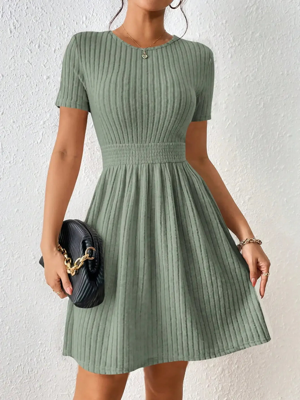 Fashionable Casual Solid Color Ribbed Waist Knitted A-Line Dress Arrival Comfortable Elegant Women's Clothing