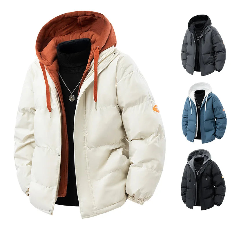 Men Parkas Thick Warm Winter Jacket Hooded Quilted Jacket Loose Fashion Casual Cotton-Padded Puffer Coat Autumn Winter Outwear