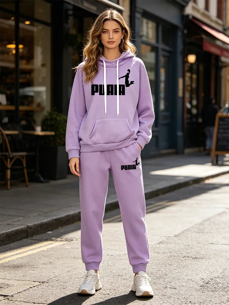 Autumn Winter Womens Tracksuit 2 Pcs Sets Casual Hooded Sweatshirt Outfits Outdoor Sports Clothing Warm Street Woman Pants Suit
