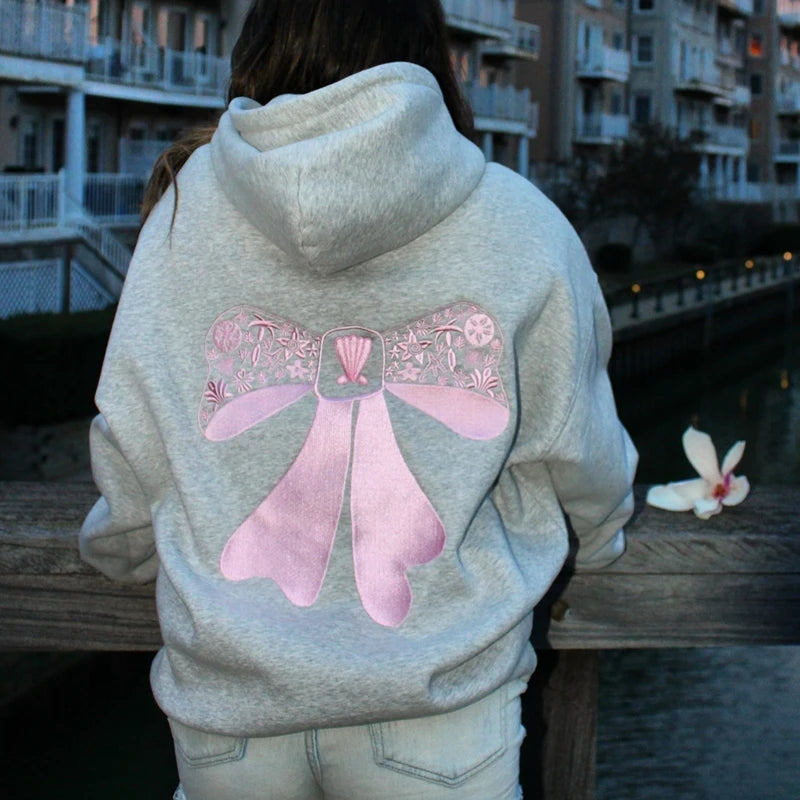 2000s Retro Cute Oversized Hoodies for Teen Girls Women Embroidery Bow Print Sweatshirt Preppy Long Sleeve Pocket Hoodies