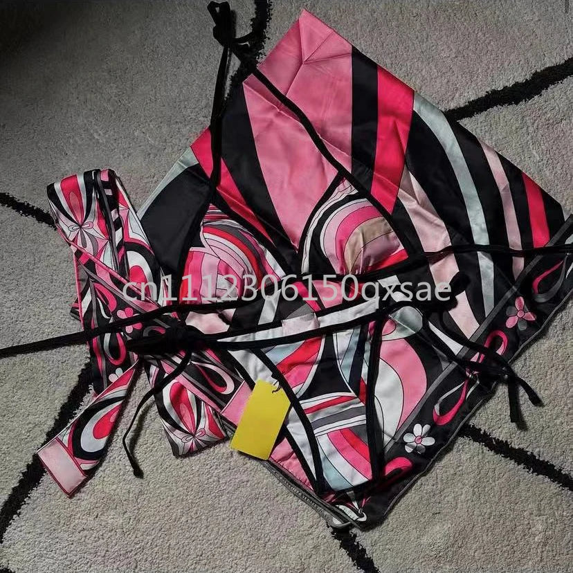 Women's Headband Scarf Bikini Sets with Letter Signature Logo Lady Sexy Bikini Sets Beachwear Swimwear