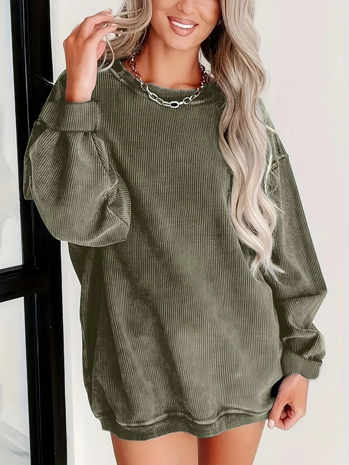 Fashion Women's Plus Size 1XL-5XL Solid Color Round Neck Sweatshirt Ladies Cose Hoodie Casual Long Sleeve Sweatshirt