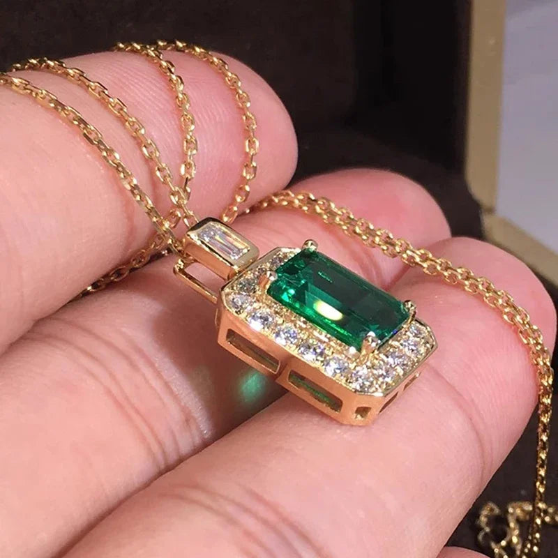 CAOSHI Trendy Gold Color Bright Green CZ Pendant Necklace Female Engagement Ceremony Jewelry Gorgeous Accessories for Wedding