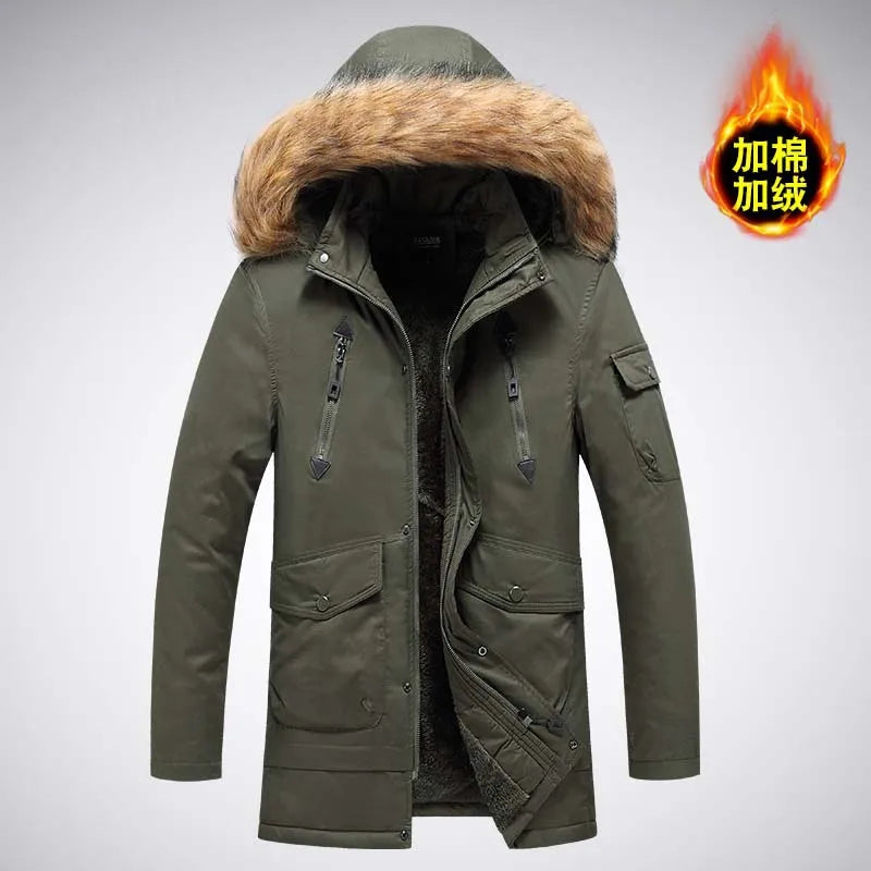 Men Military Fur-Lined Thick Warm Winter Fur Hooded Jackets Windbreaker Coat Outdoor Tactical Parka Outwear High Quality Men's