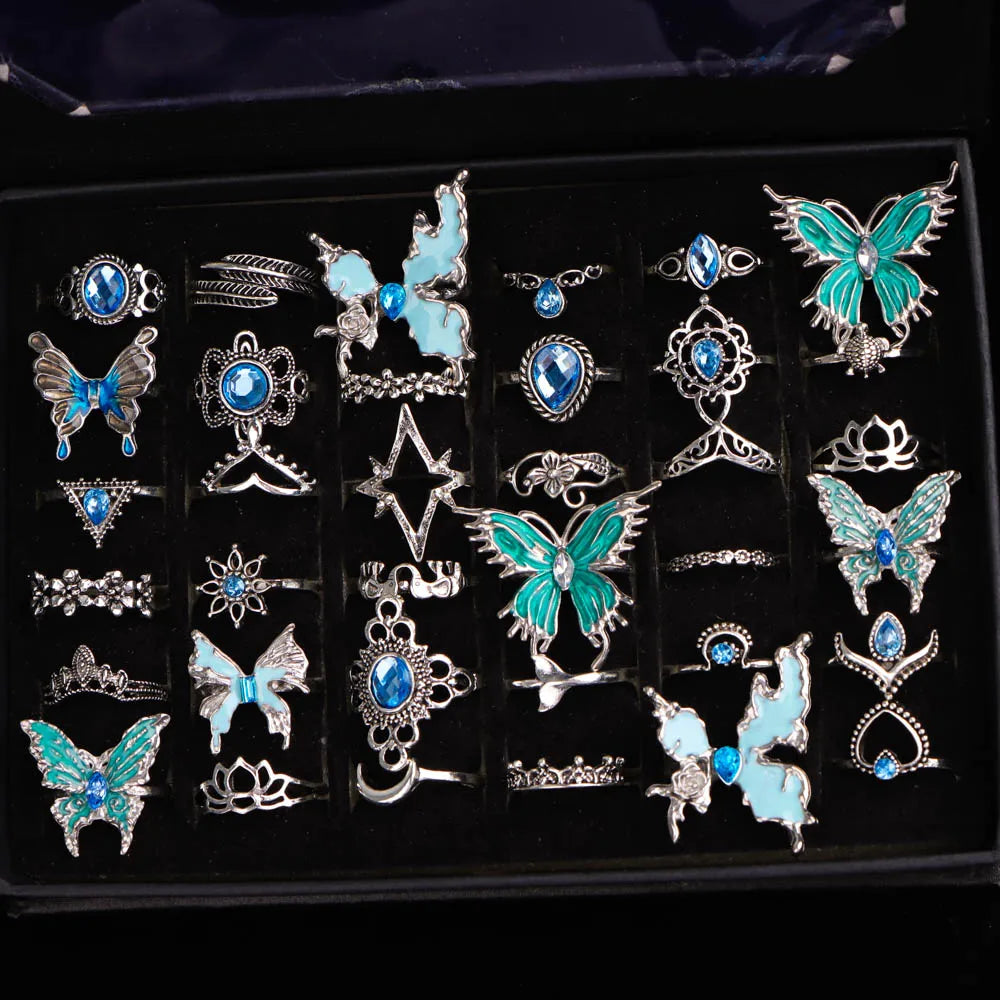 10/20/30Pcs/Lot Fashion Luxury Exquisite Charm Shiny Butterfly Finger Rings For Women Daily Jewelry Accessories Party Gifts