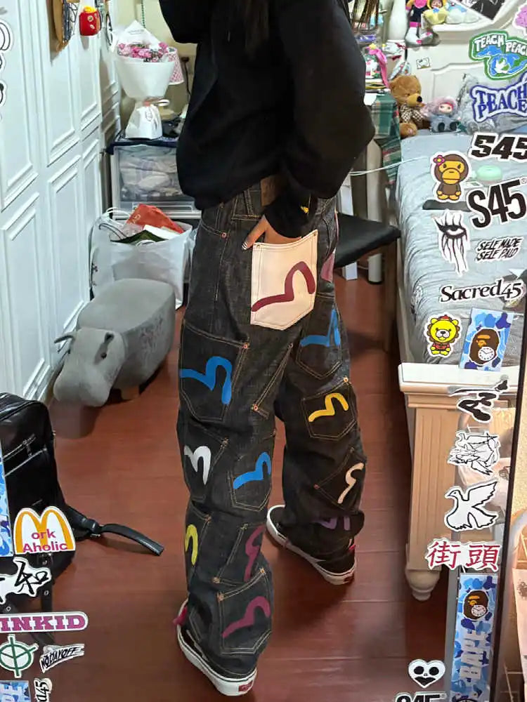 Women's Baggy Cargo Jeans Abi Y2k Japanese Streetwear Hip-pop Goblin Core Cyber Punk Denim Pants Grunge Designer Harajuku Cowboy