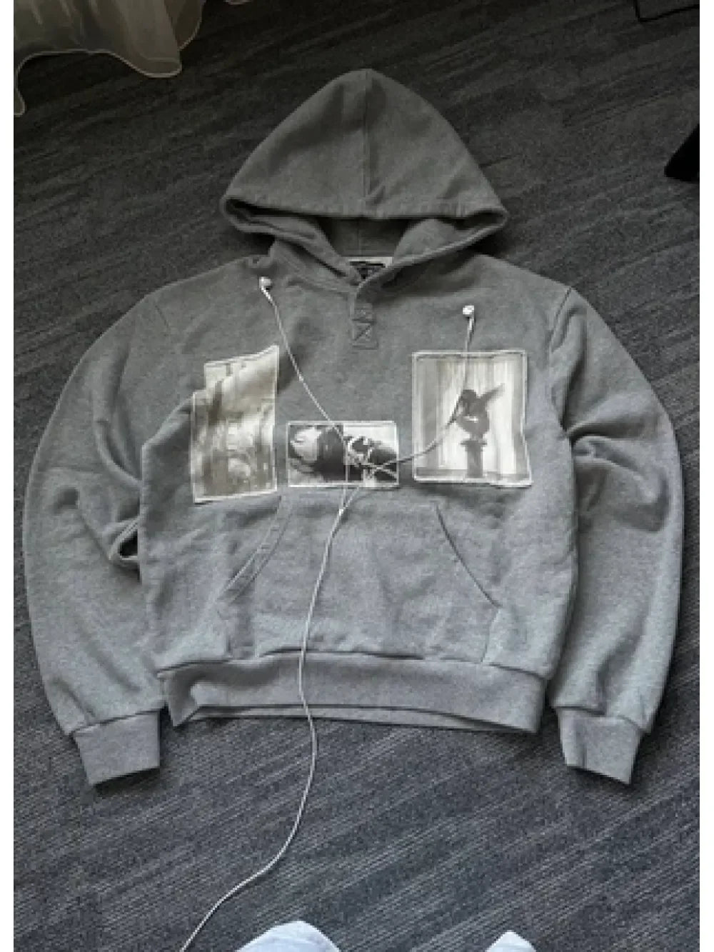 2026 new autumn and winter American retro vintage patchwork photo print hooded sweatshirt decadent style street trend hoodie ins