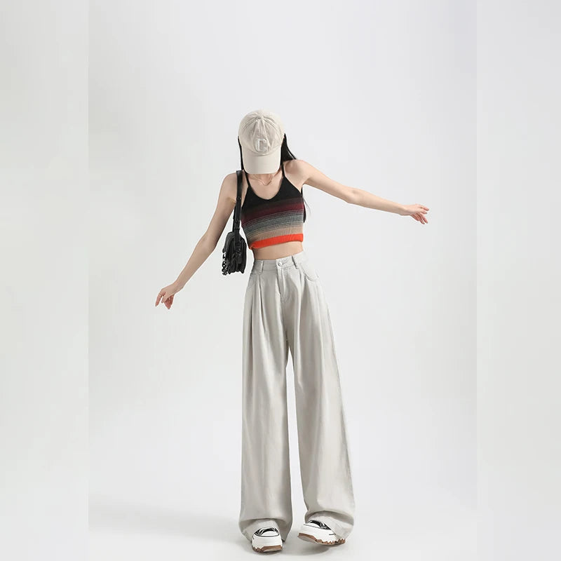 2026 Women's High Waist Wide Leg Jeans Lyocell Fabric Spring Summer Thin Loose Fit Pleated Denim Pants with Draped Straight