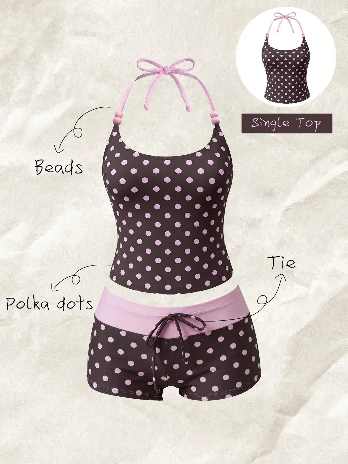Women 2Pcs Bikinis Tankini Set Halter Bow Tank Top Contrast Waistband Floral Drawstring Boyshort Beach Swimwear Bathing Suit