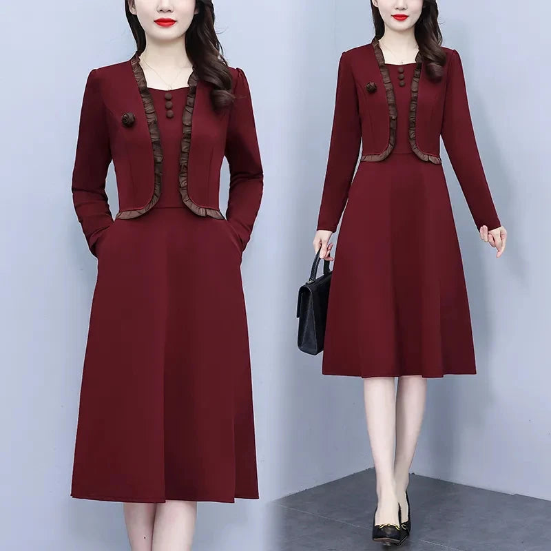 Temperament Solid Color Long Sleeve Casual Dresses Buttons Office Lady Dresses Autumn Fashion Women's Clothing