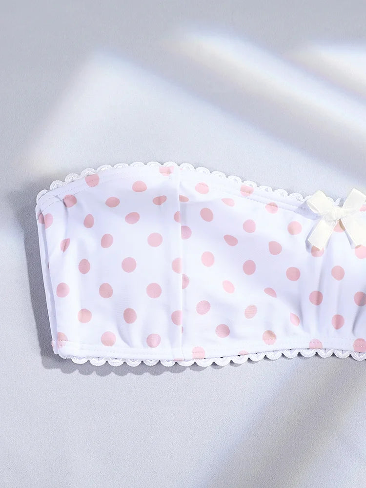 Swimsuit 2026 White Dot Print Bikini Bow Swimwear Bandeau Bikinis Low Waist Beachwear Cute Bathing Suit Holiday Swimsuits
