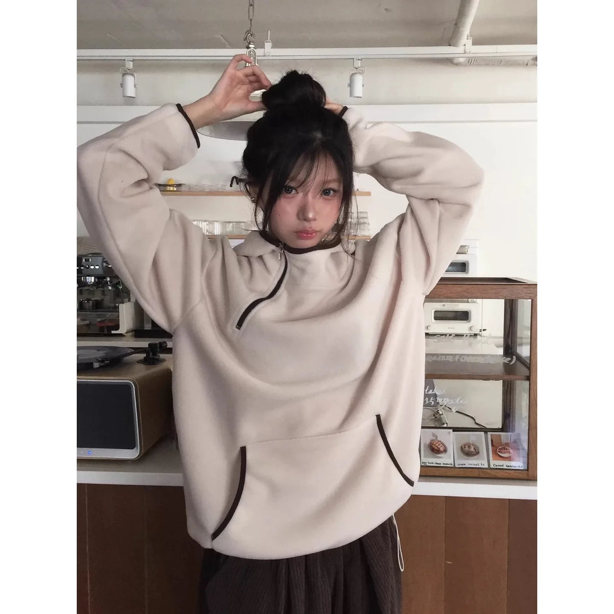 Sweatshirt Warm Fleece Hoodie Women's Color Block Retro Functional Neutral Winter Sweatshirt Dongda Gate New Arrival 2026 Cold Proof