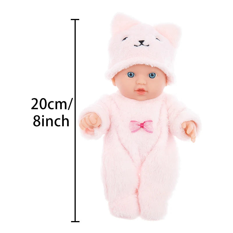 8Inch/20cm Cute Baby Doll With Plush Bear Pajamas Waterproof Vinyl Bebe Doll Toddler Reborn Doll Girls Birthday Gifts