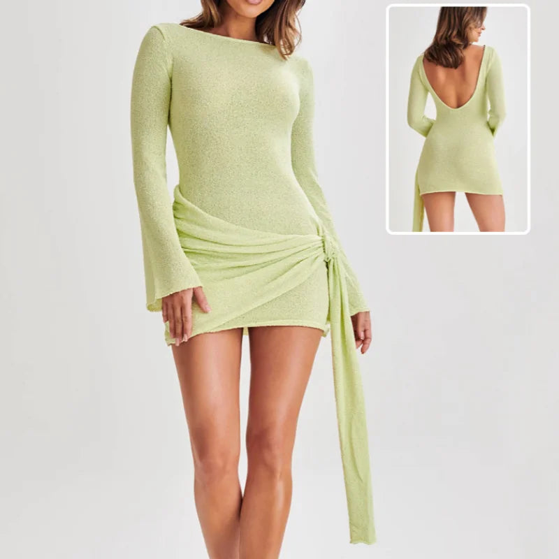 Dress Slim Hip-hugging Mini Dress Sexy V-shaped Backless Long Sleeve Dresses For Women Fall Classy Wear Party Date Wedding