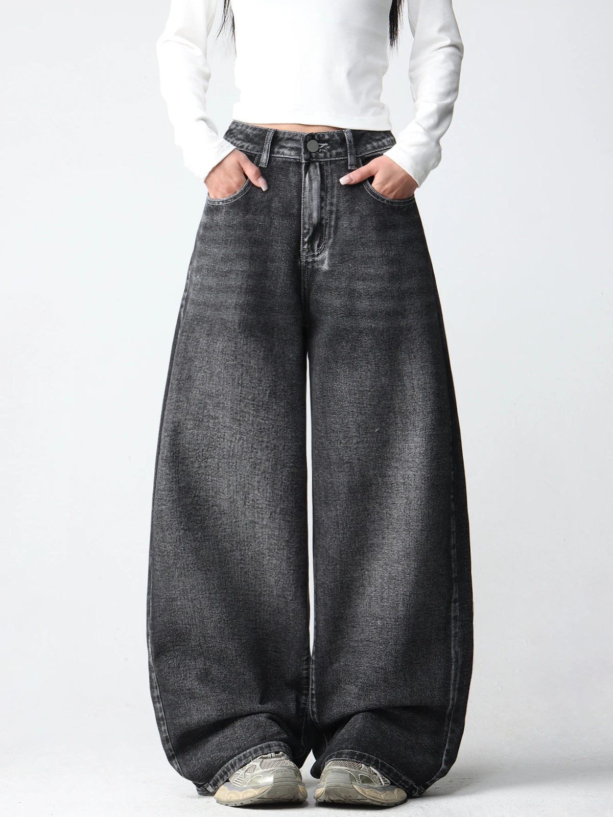 1 Pc American Retro Creative Wings Embroidered Black Loose Jeans Women Y2K Street Fashion Versatile Slimming Wide Leg Pants