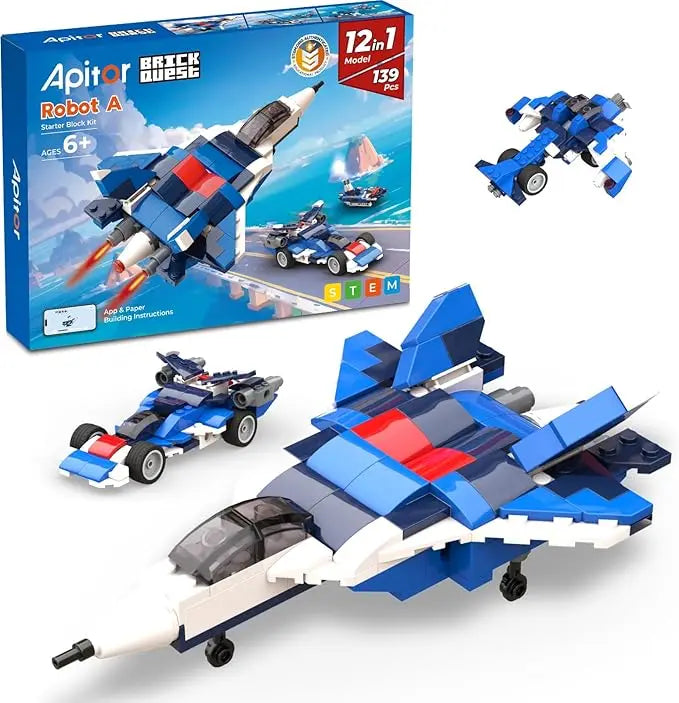 Apitor 12-in-1 STEM Building Blocks Kit Creative Construction Toy App Manual Fighter Jet Robot DIY Activity for Kids Ages 6+