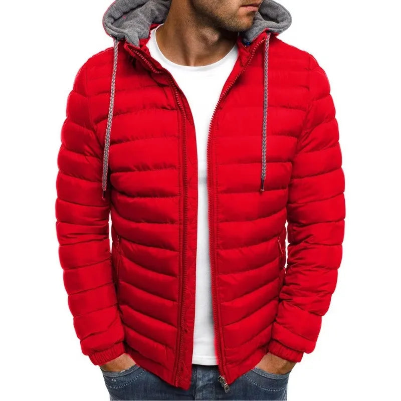 Korean Men Cotton Pad Parka Coat Autumn Winter Male Solid Warm Hooded Zip Up Hoodie Coats