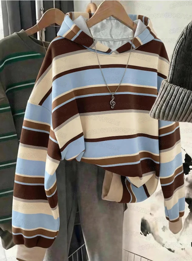 Autumn and Winter Women's Men's Colorblock Casual Daily Hooded Sweatshirt Striped Print Hoodies Y2K Sweatshirt