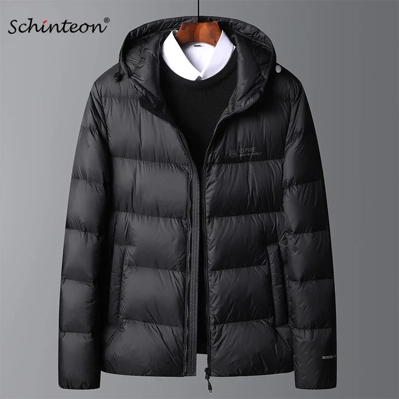 Schinteon High Quality Men's 90% White Duck Down Jacket Autumn Winter Casual Outwear with Hood Coat Plus Size Male Clothing