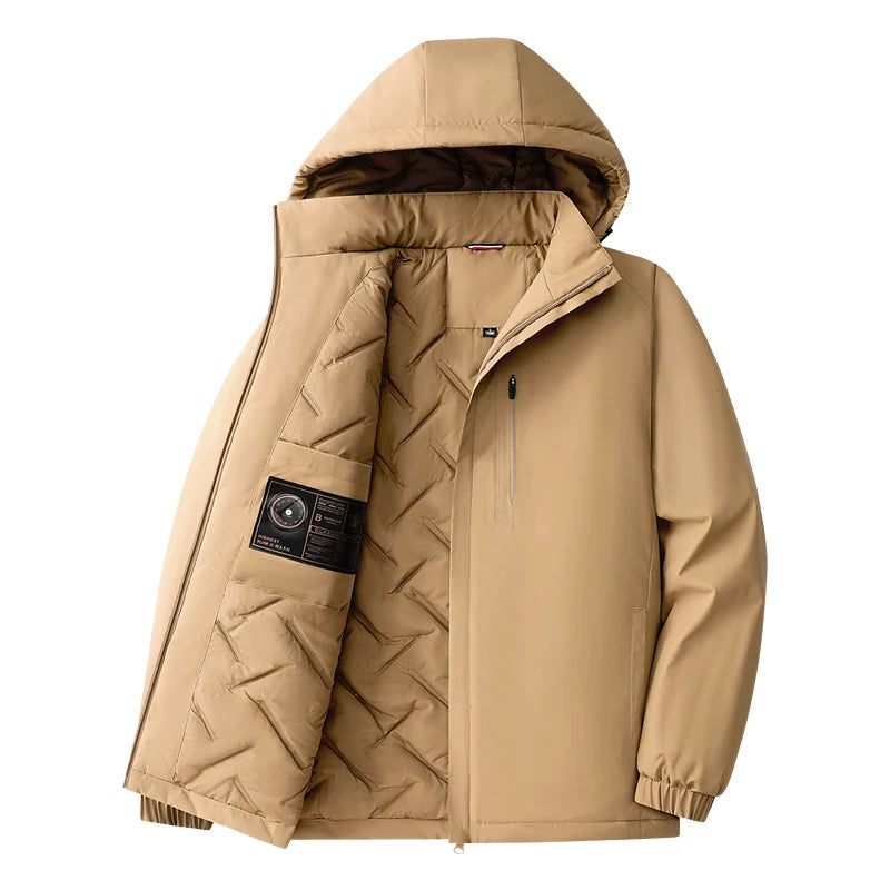 Autumn and winter new solid color windproof padded thick warm hooded jacket men's casual loose sports plus size jacket