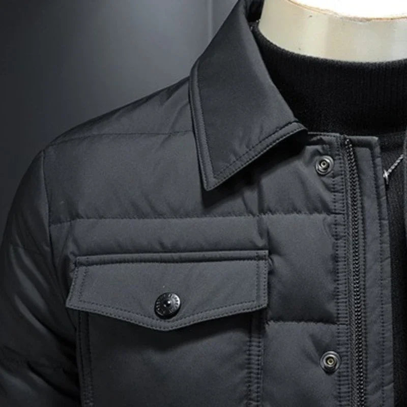 Minglu Autumn Winter Zipper Casual Men's Coats Luxury Solid Color White Duck Down Male Jackets Fashion Down Man Overcoats