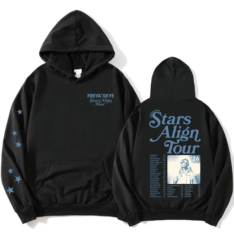 Unisex Streetwear Freya Skye Stars Align Tour Hoodies Long Sleeve Women Men Sweatshirt with Pocket Graphic Print Merch Pullovers
