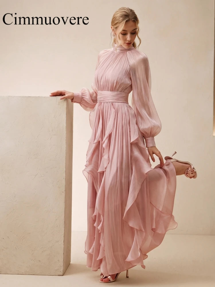 Dresses Cimmuovere Elegant Party Dresses for Women 2026 Chic Long Puff Sleeve Tiered Evening Gown With Zipper Long Dress For Wedding