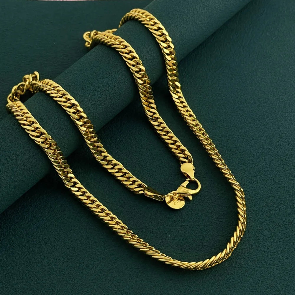 Necklace & Trendy Neutral 8MM Double Clasp Side Necklace 18-24" For Women 24K Gold AU999, Unisex & versatile chic