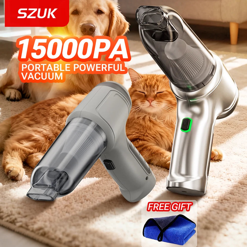 SZUK Portable Car Vacuum Cleaner 15000Pa Powerful Wireless Cleaning Machine Strong Suction Handheld Mini Vacuum Cleaner for Car