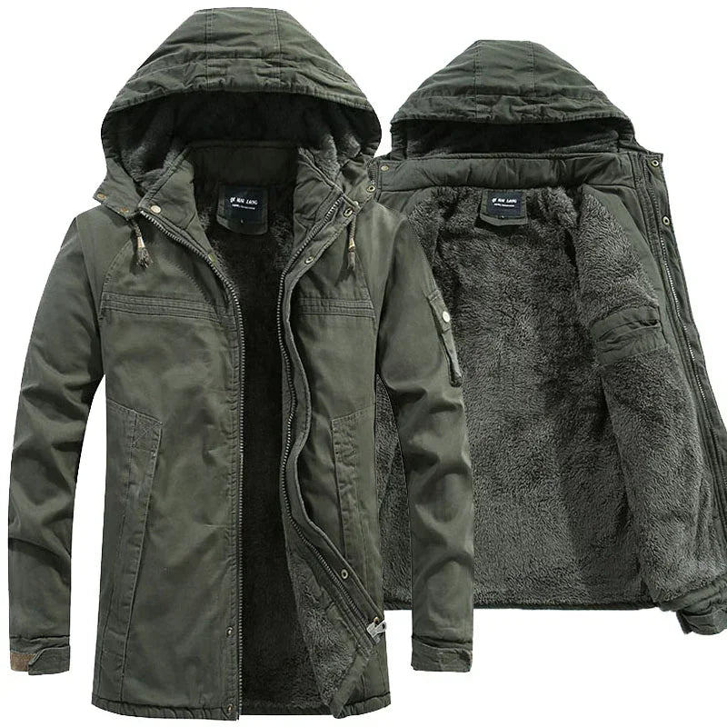 Parkas Coat Military Windproof Hooded Jackets Man Washed Cotton Thick Fleece Casual New Winter Warm Varsity Jacket Men