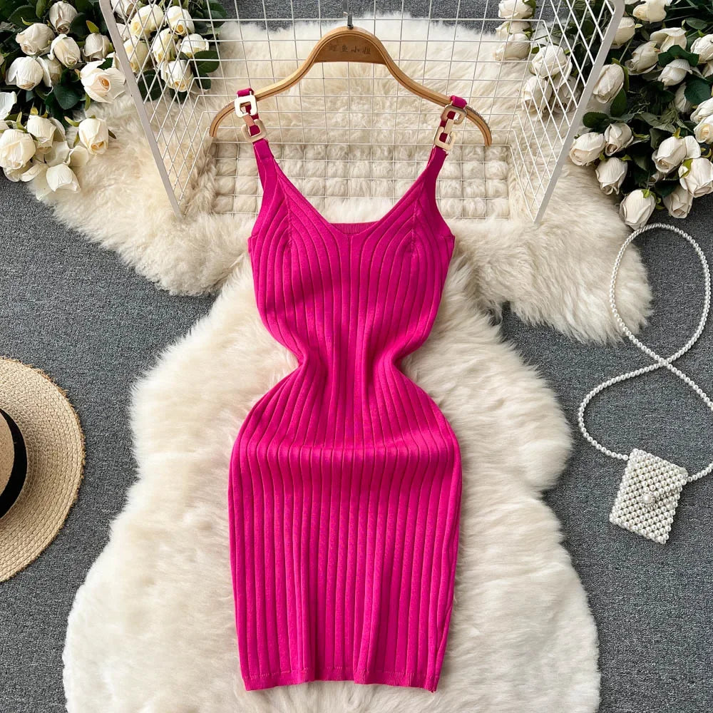 2025 Chic Fashion Sexy Package Hips Rib Knitted Summer Dress Women Slim Elastic Mini Bodycon Party Dress Streetwear Outfits