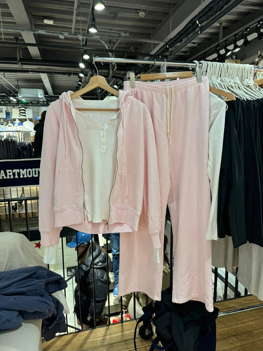 Pink Pocket Zip-up Hoodies Sweatshirt Women Autumn Long Sleeve Drawstring Cotton Hooded Sweet Casual Fashion Sport Outerwear Top
