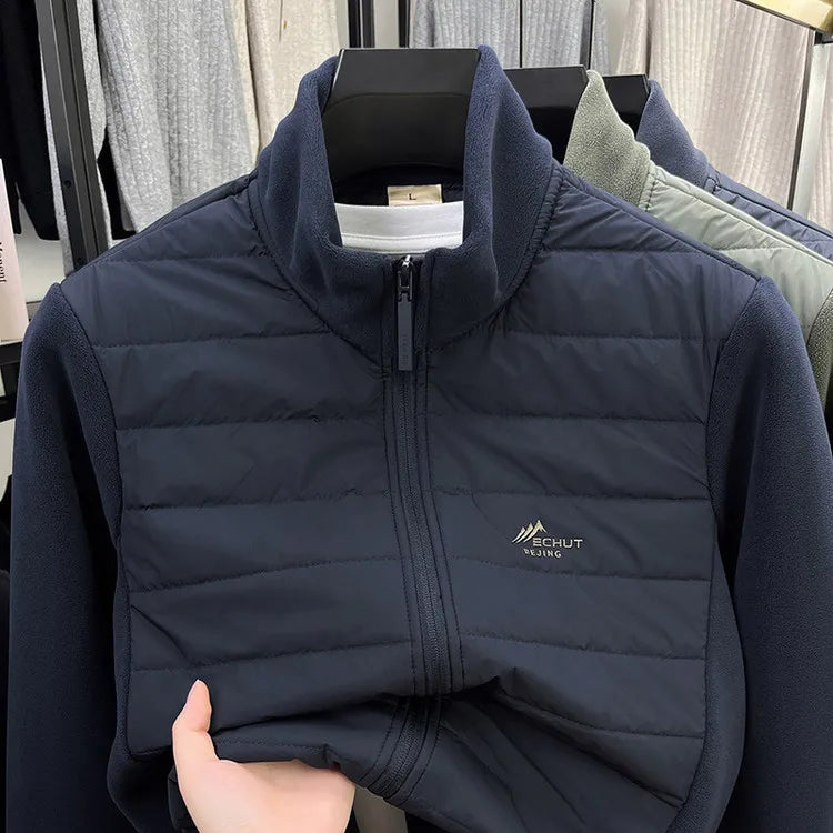 2026 New Men's Fleece Patchwork Jacket Lightweight Cotton Autumn Winter Casual Stand Collar Warmth Polyester Wool Nylon