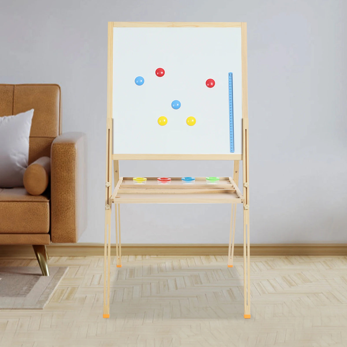 Wooden Kids Art Easel Adjustable 3-in-1 Magnetic Whiteboard & Chalkboard with Accessories for Creative Children Drawing