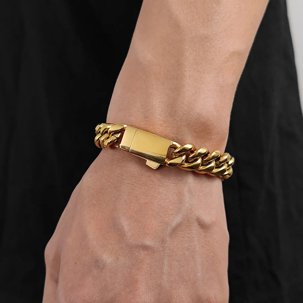 NUOYA Custom Logo Stainless Steel Cuban Link Necklace Hip Hop Jewelry Miami Cuban Link Chain for Men