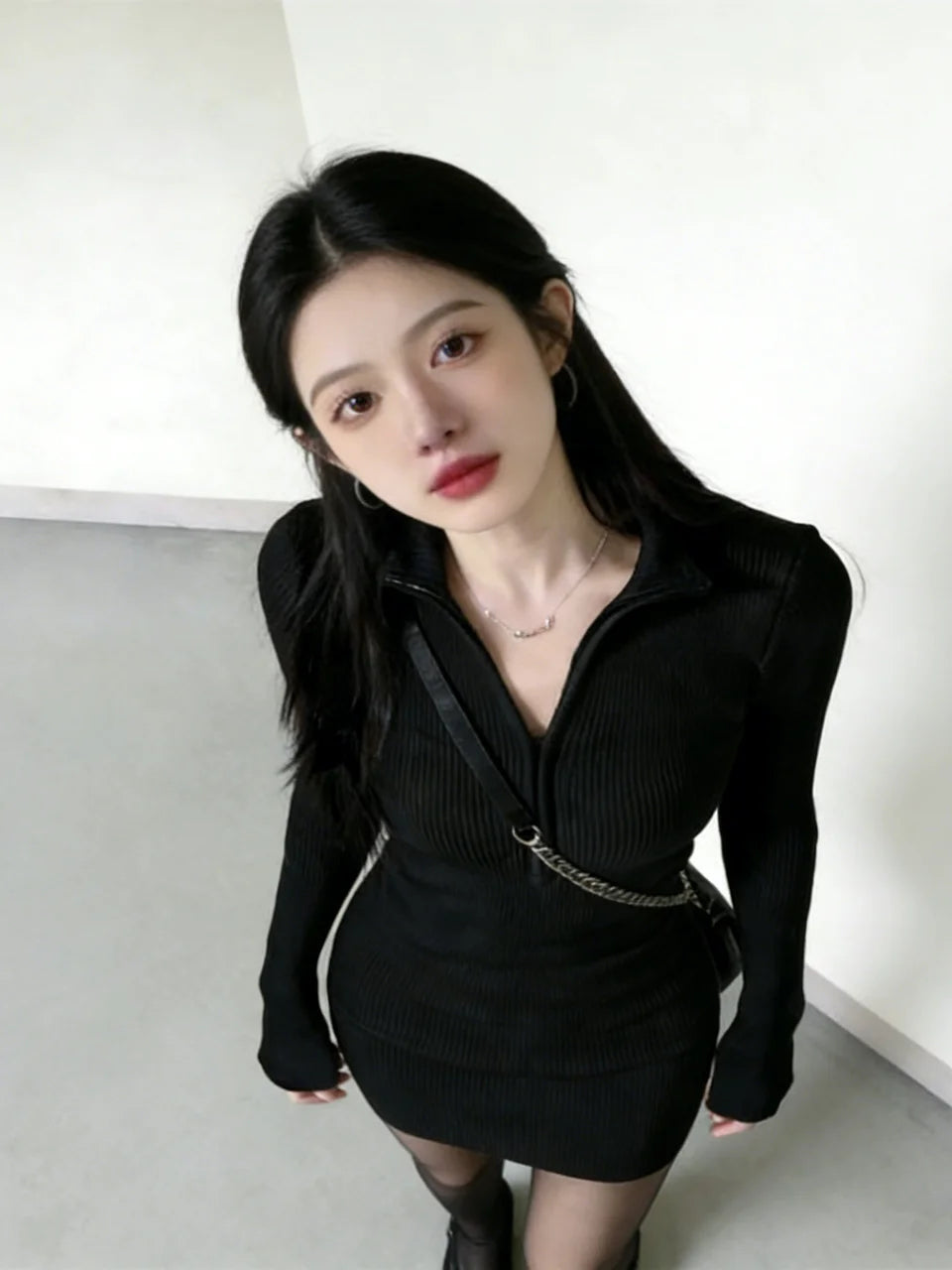 Casual Dress Long Sleeve Women's Dress Autumn Winter Fashion Slim Fit Bodycon Skirt Invisible Zipper High Waist Medium Stretch Casual Wear