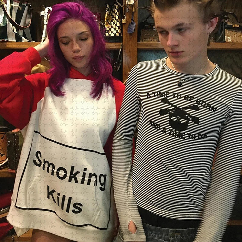 2026 New Millennium Y2K Harajuku Retro High Street Hoodie for Men and Women, Color Blocked Printed Hoodie, Casual Wear