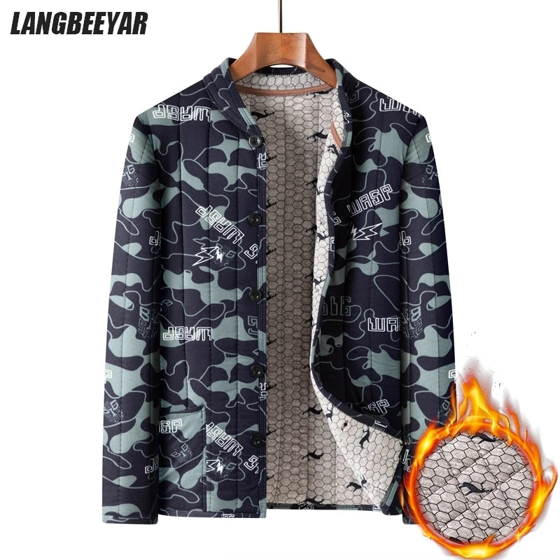 Coats Parka Camouflage Men Premium Thick Warm Fleece-lined Velvet Camouflage Stand Collar Autumn Winter Casual Fashion Men Parka Jacket Cold Weather Coats