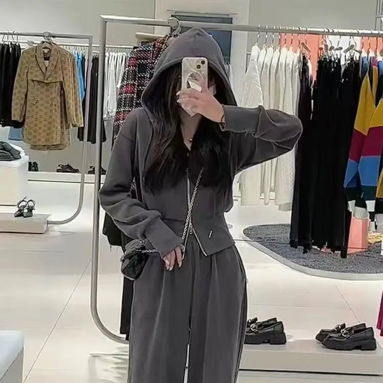 Spring Autumn Women's Sporty Casual Two-Piece Set Student Fashionable Loose Fit Long Sleeve Hoodie And Pants Street Style