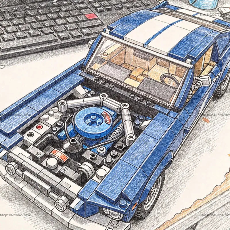 1471PCS Classic Blue Race Car Technic Building Blocks Set STEM DIY Sports Car Model Kit Collectible Toy Gifts for Adults Kids