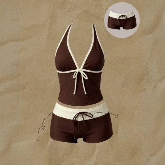 Harajuku Swimwear Two Piece Bikini Women Halter Neck Ruffle Swimsuit Daily Bathing Piece
