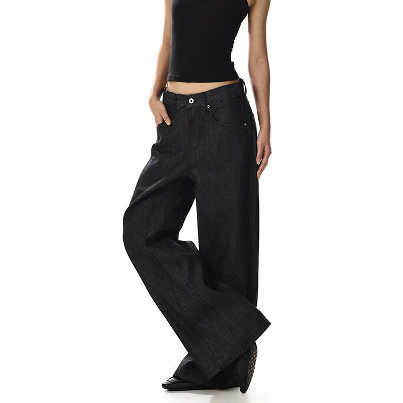 YIBASHU Women Gothic Vintage Y2K 2000s High Waist Jeans American Oversize Loose Black Casual Black Wide Leg Pants Autumn 2026