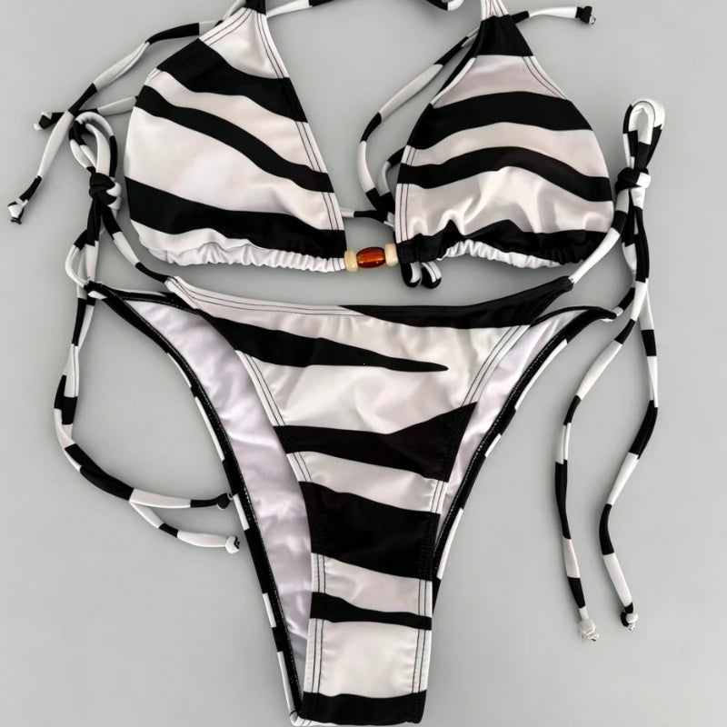 2026 Swimwear High-End Sexy Two-Piece Bathing Suit Women's Bikini Set Adjustable Tie Side Bandage Summer Beach Push Up